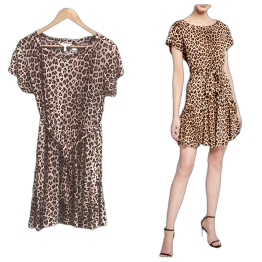 Rebecca Taylor Leopard Print Linen Midi Dress Size Medium